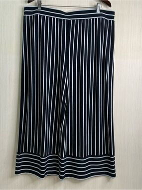 Studio Denim & Co Women’s Cropped Wide Leg Black/White Vertical Stripe Pants 1X